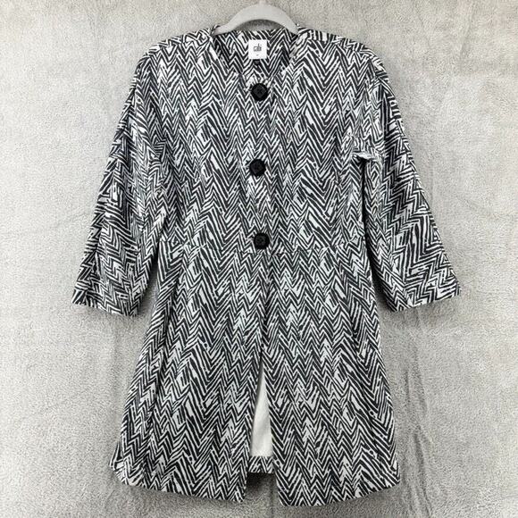 Cabi Jacket XS Gray Striped Zebra Zigzag Ponte Button Up Long 3/4 Sleeve Crew - Picture 1 of 16